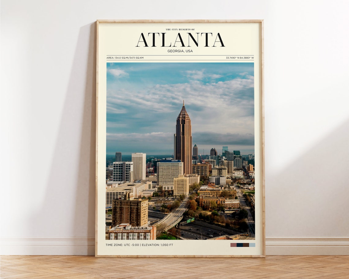 Travel Poster Atlanta Poster Vintage Posters In Atlanta Print Atlanta Streets Wall Art For Living Room Modern Office Wall Art