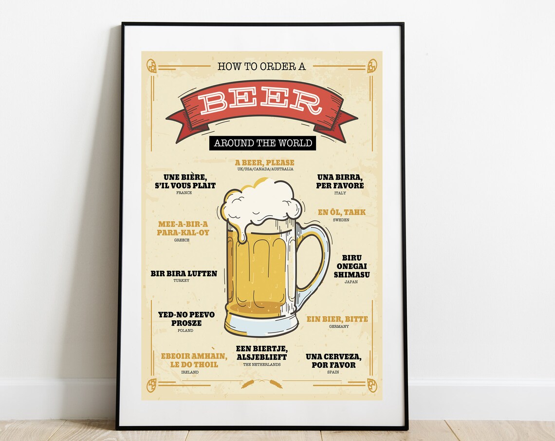 Beer Poster, Bar Wall Art Print for Beer Lovers
