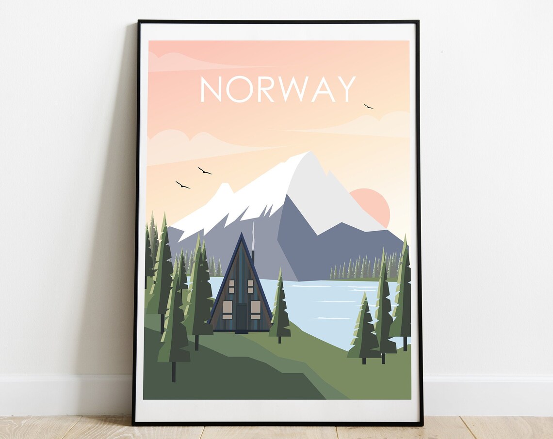 Norway Retro Travel Poster, Travel Wall Art
