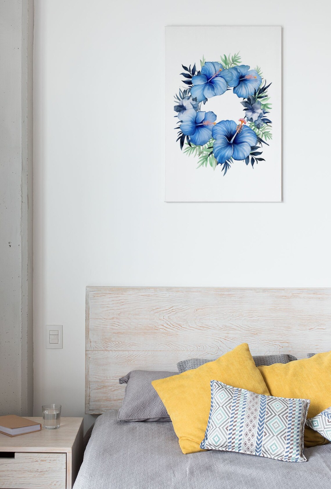 Blue Hibiscus Floral Wreath Serene Calming Watercolor Art Poster - Image 5