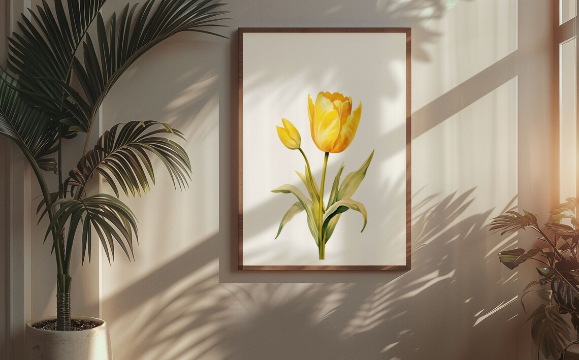 Yellow Tulip and Flower Bud Watercolour Botanical Flower Poster - Image 5