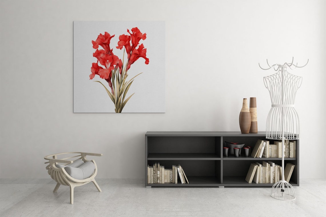 Red Gladiolus Flower Spray Watercolour Botanical Flower Poster - Image 9