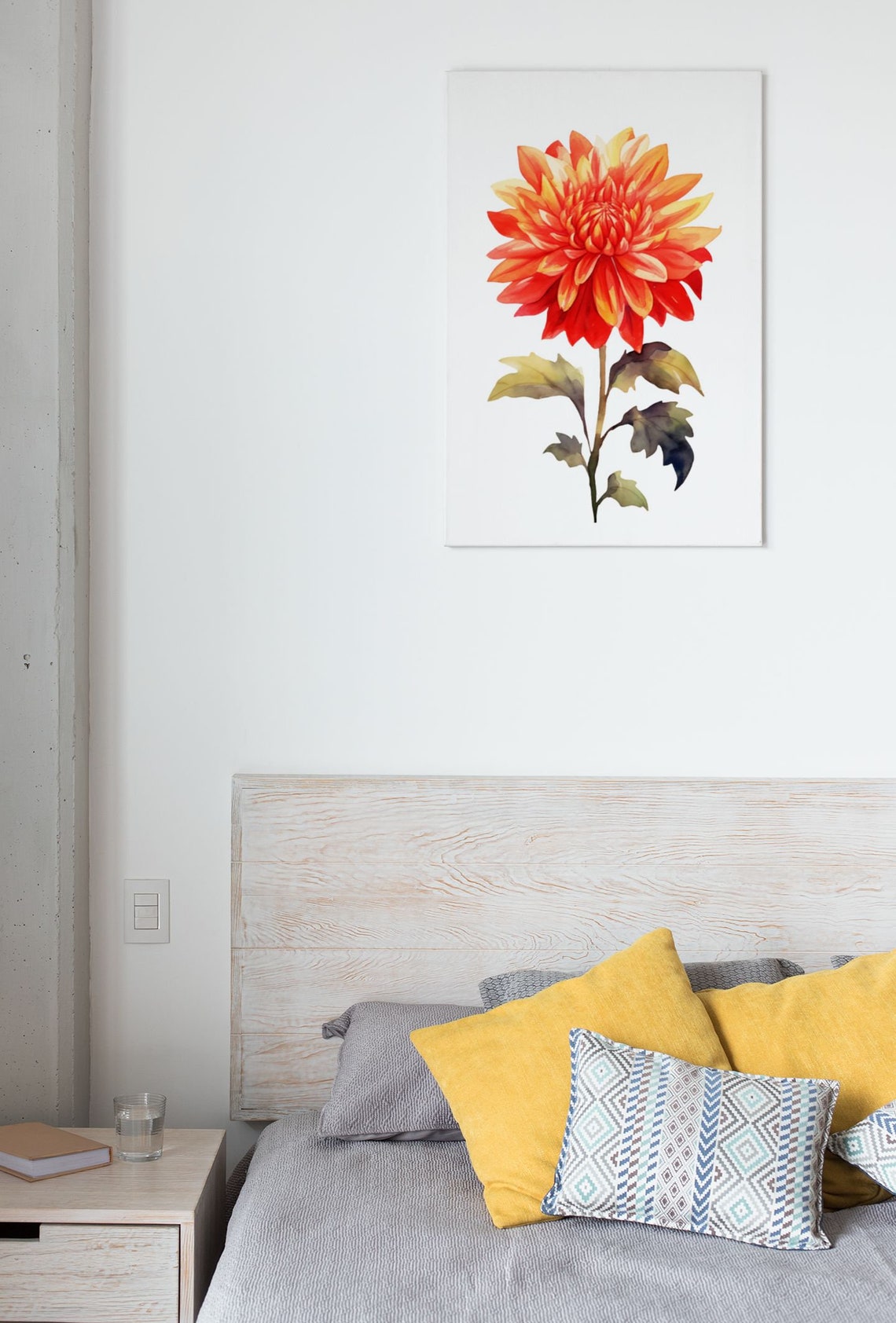 Vivid Sunset Orange Dahlia Flower Watercolour Botanical Art Poster - Image 5