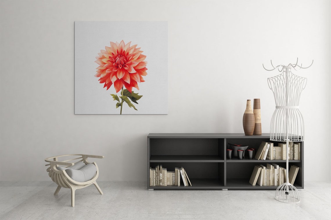 Crimson Red Dahlia Peach Highlight Watercolour Botanical Art Poster - Image 5