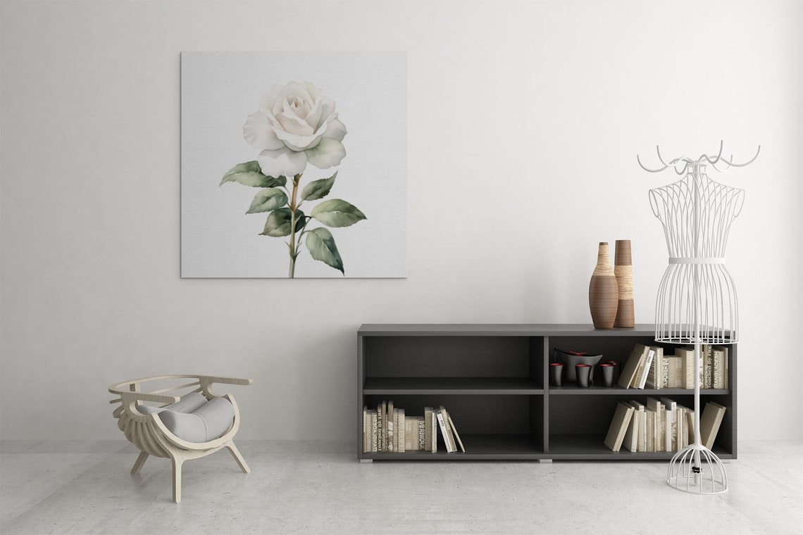 Single White Rose Timeless Watercolor Botanical Flower Art Poster - Image 9