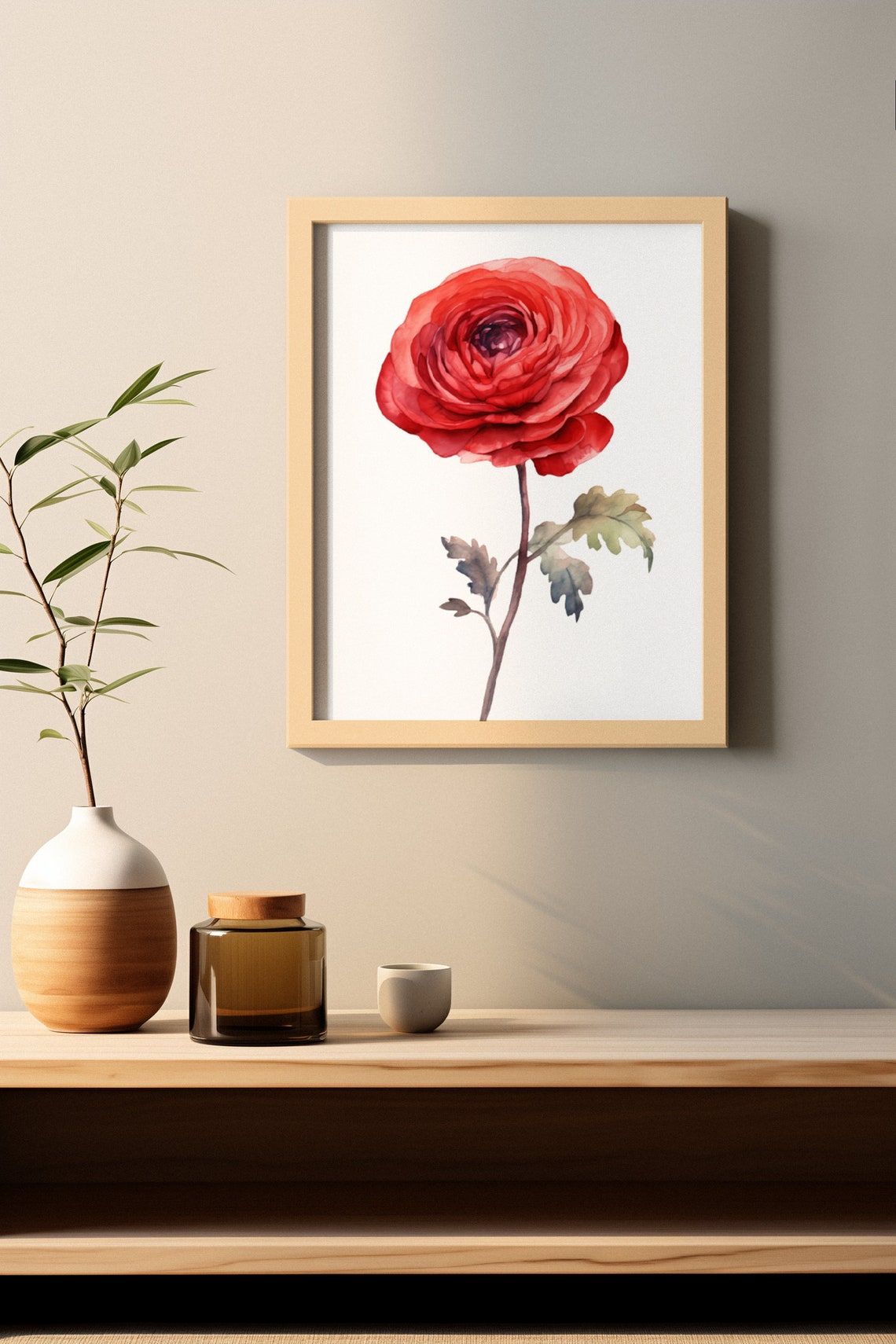Red Ranunculus Single Bloom Watercolour Botanical Flower Poster - Image 3