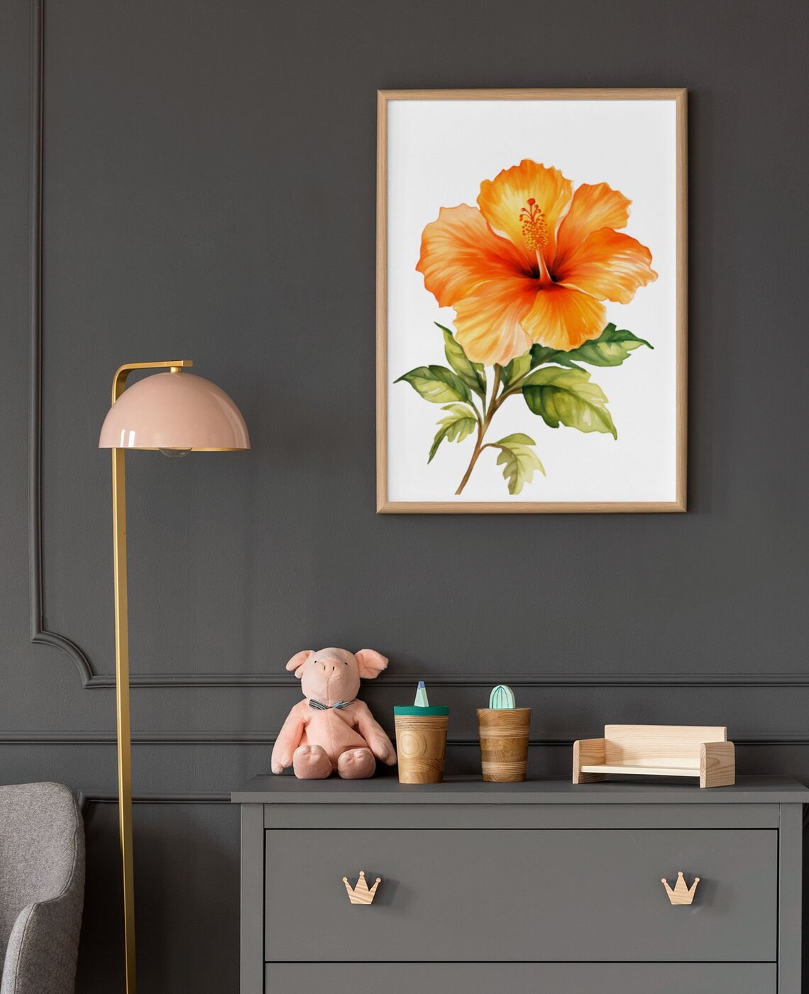 Orange Hibiscus Bloom Lush Watercolor Floral Botanical Poster - Image 6