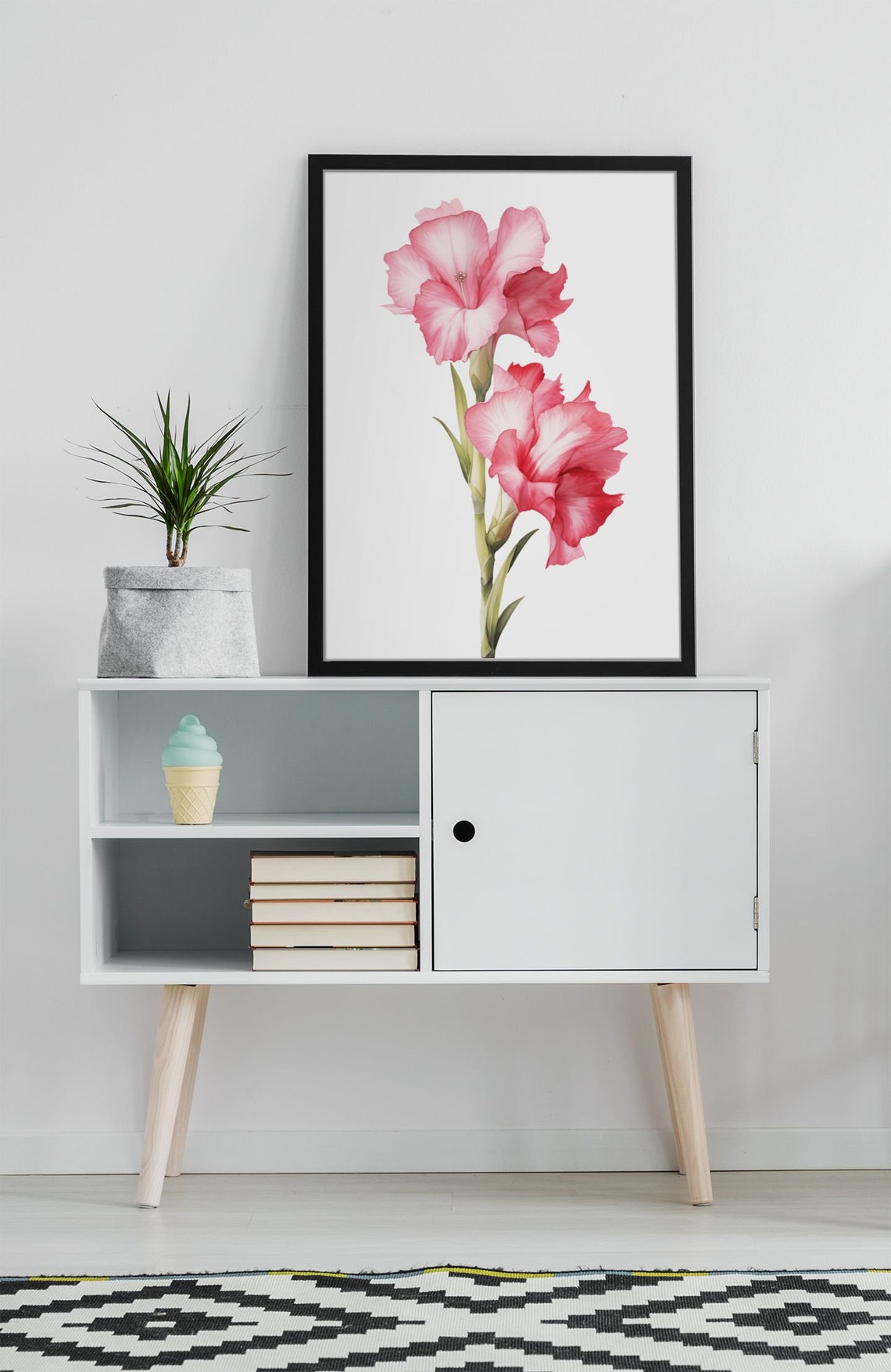 Pink Gladiolus Twin Blooms Watercolour Botanical Flower Poster - Image 6