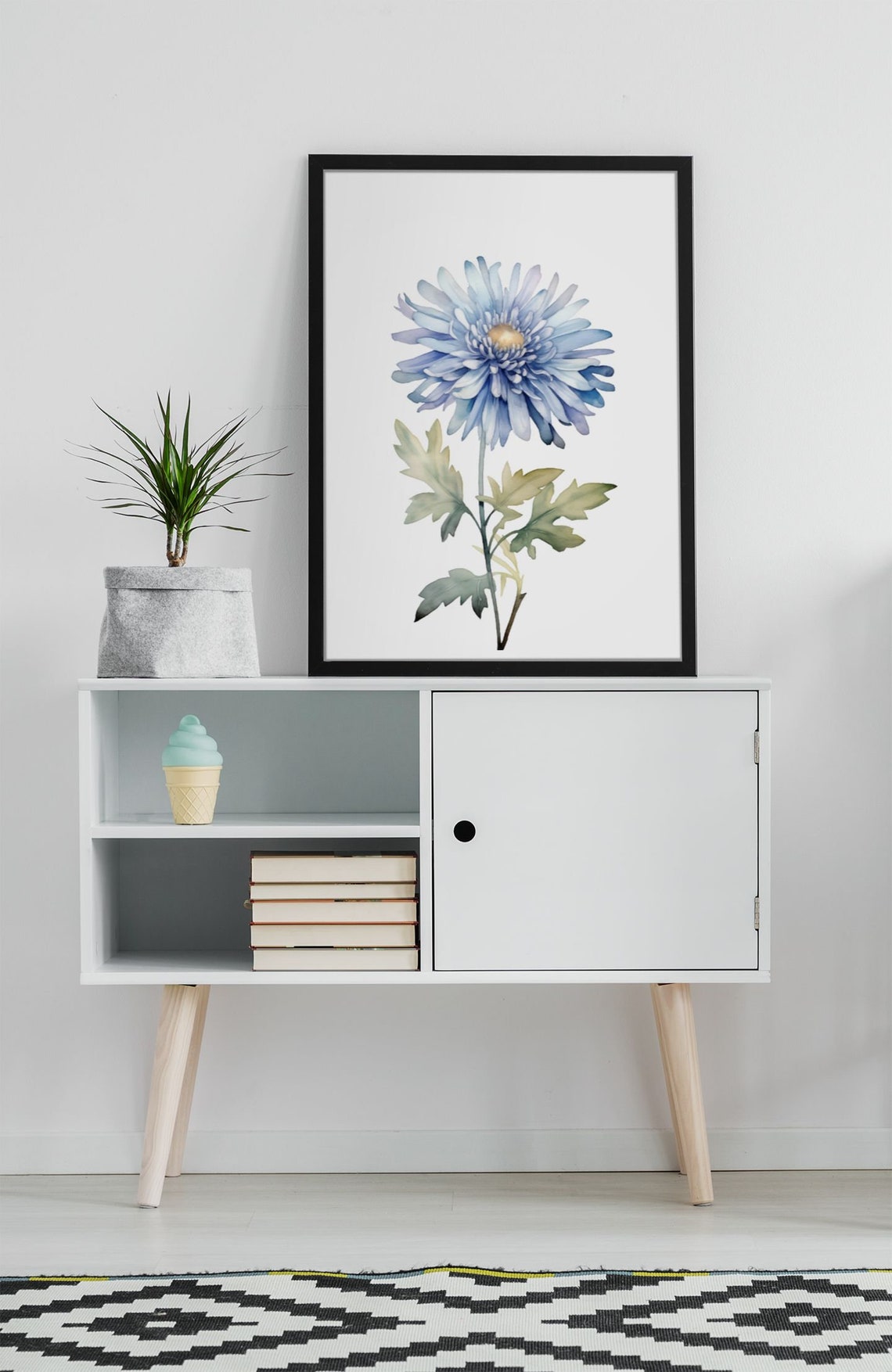 Pale Blue Aster Bloom Delicate Watercolour Botanical Flower Poster - Image 8