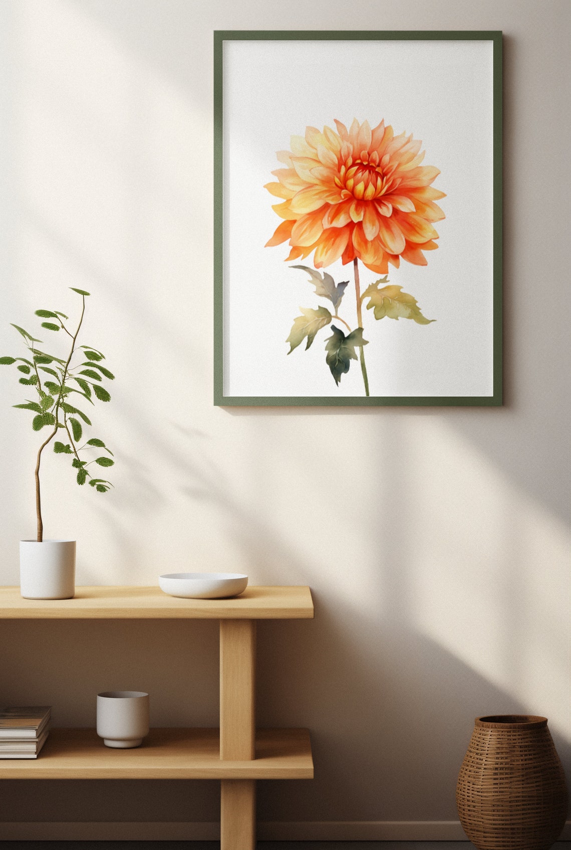 Peach Orange Dahlia Single Bloom Watercolour Botanical Poster - Image 4