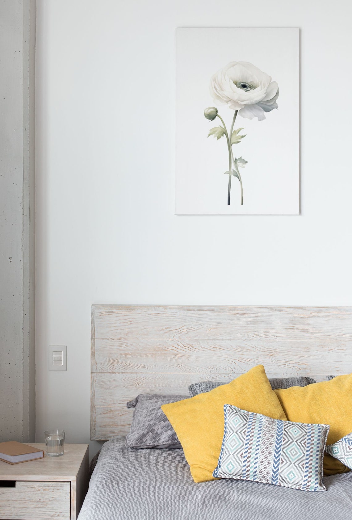 White Ranunculus and Bud Watercolour Botanical Flower Poster - Image 6