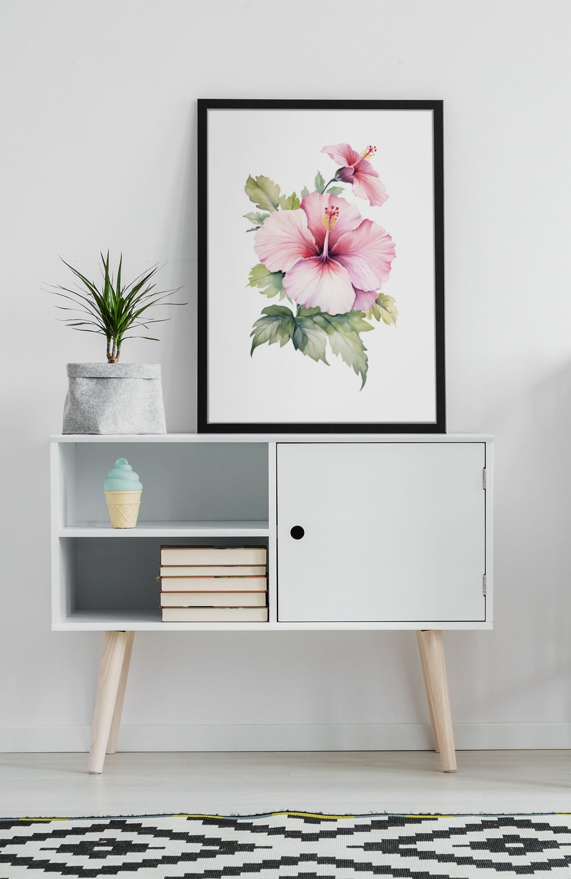 Pink Hibiscus Bloom With Bud Soft Tender Blush Watercolor Art Poster - Image 8