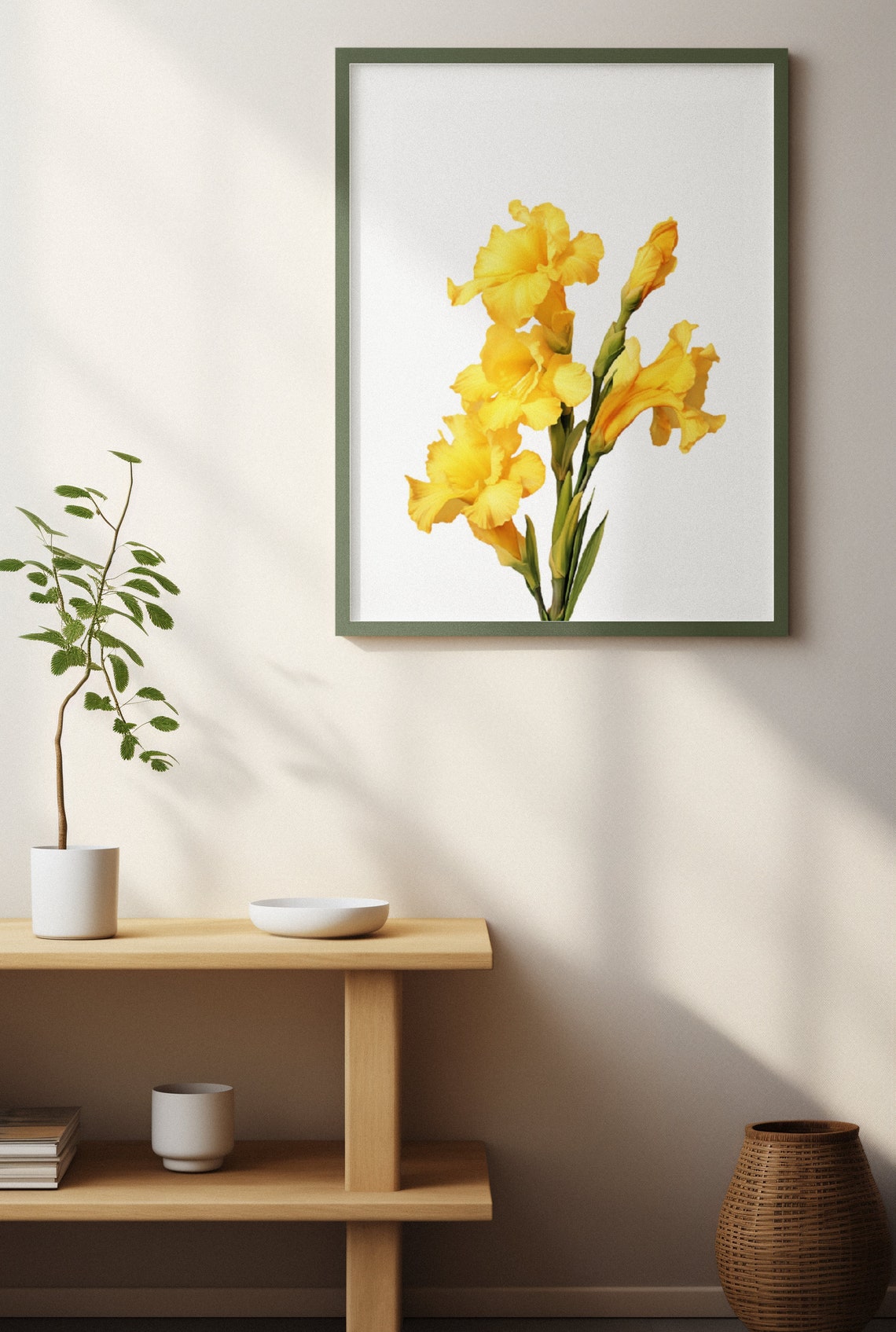 Yellow Gladiolus Blooms Sunny Watercolour Botanical Flower Poster - Image 2