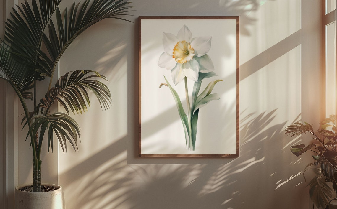 White Narcissus Single Bloom Watercolour Botanical Flower Poster - Image 5