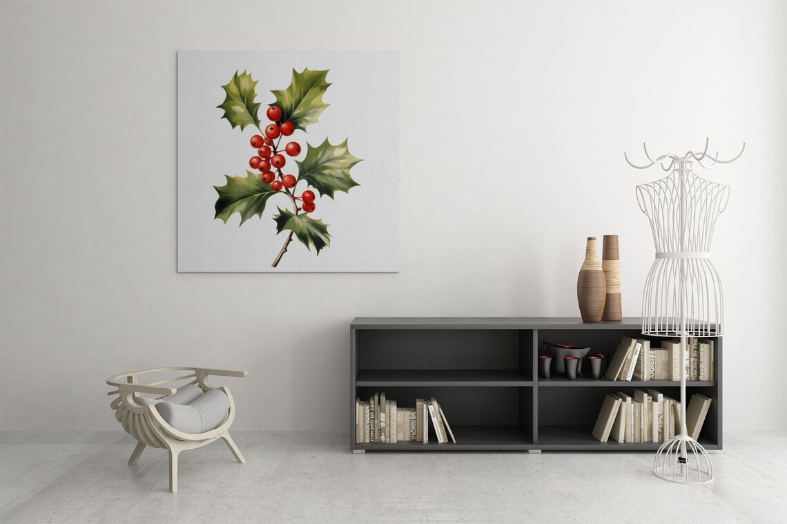 Holly Sprig With Dense Red Berries Festive Watercolor Poster - Image 7