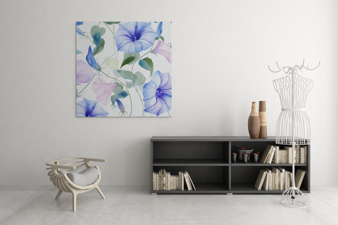 Blue Morning Glory Vines Delicate Watercolor Floral Botanical Poster - Image 9
