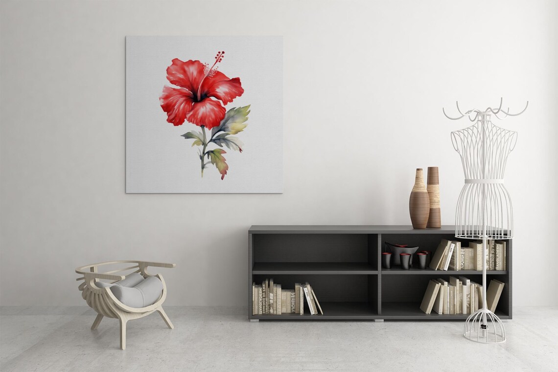 Red Hibiscus Tropical Flower Lush Scarlet Watercolor Art Poster - Image 7