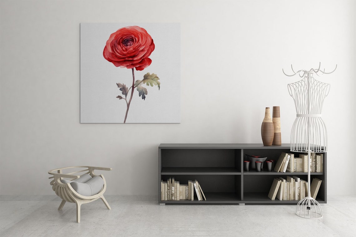 Red Ranunculus Single Bloom Watercolour Botanical Flower Poster - Image 6