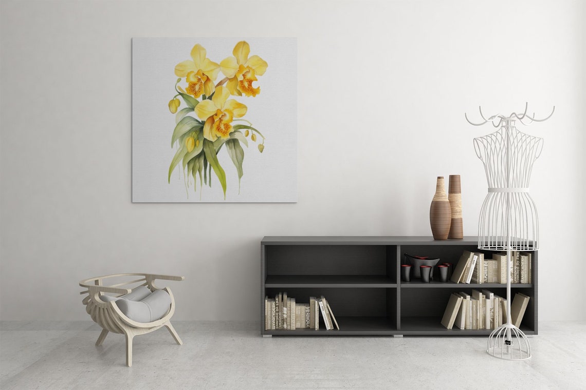 Yellow Orchid Triple Bloom Watercolour Botanical Flower Poster - Image 9