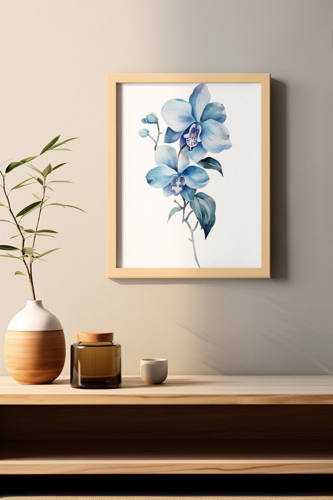 Blue Orchid Twin Blooms Serene Watercolour Botanical Flower Poster - Image 2