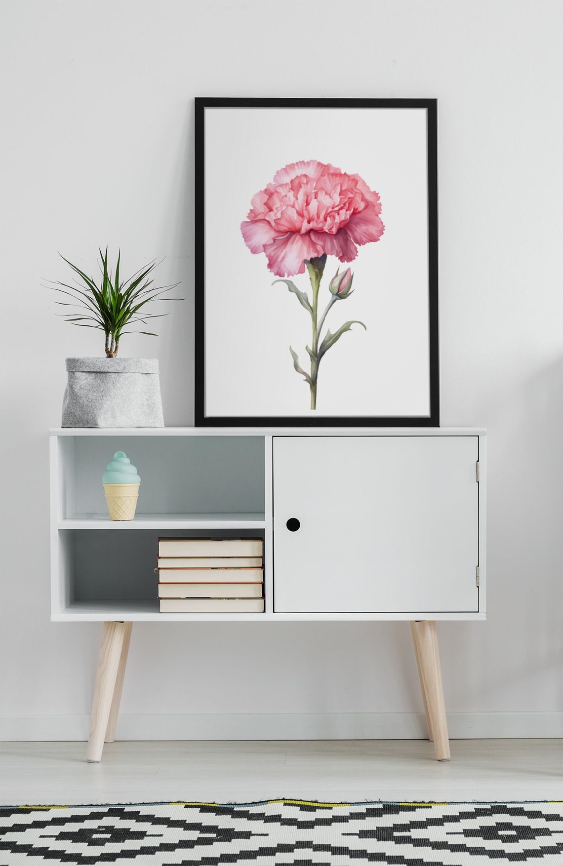 Pink Carnation and Bud Sweet Watercolour Botanical Flower Poster - Image 8