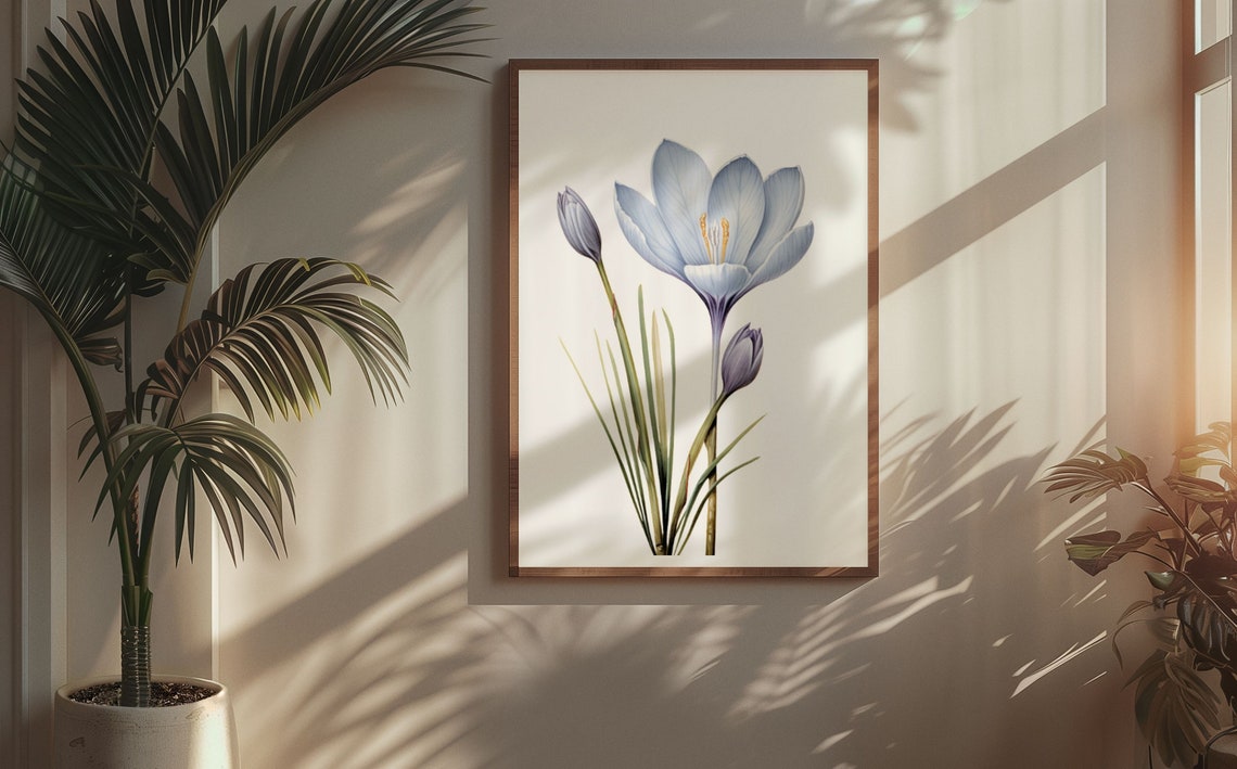 Blue Crocus With Buds Hopeful Fresh Watercolor Spring Art Poster - Image 6