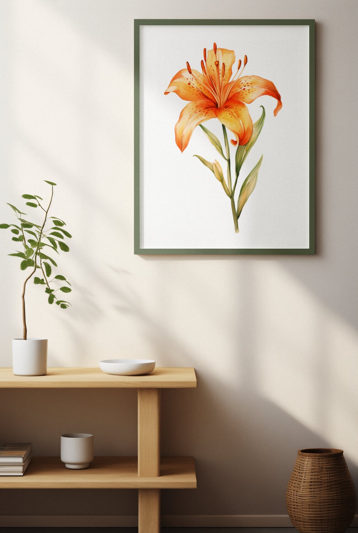 Orange Tiger Lily Bloom Fiery Watercolor Botanical Art Poster - Image 4