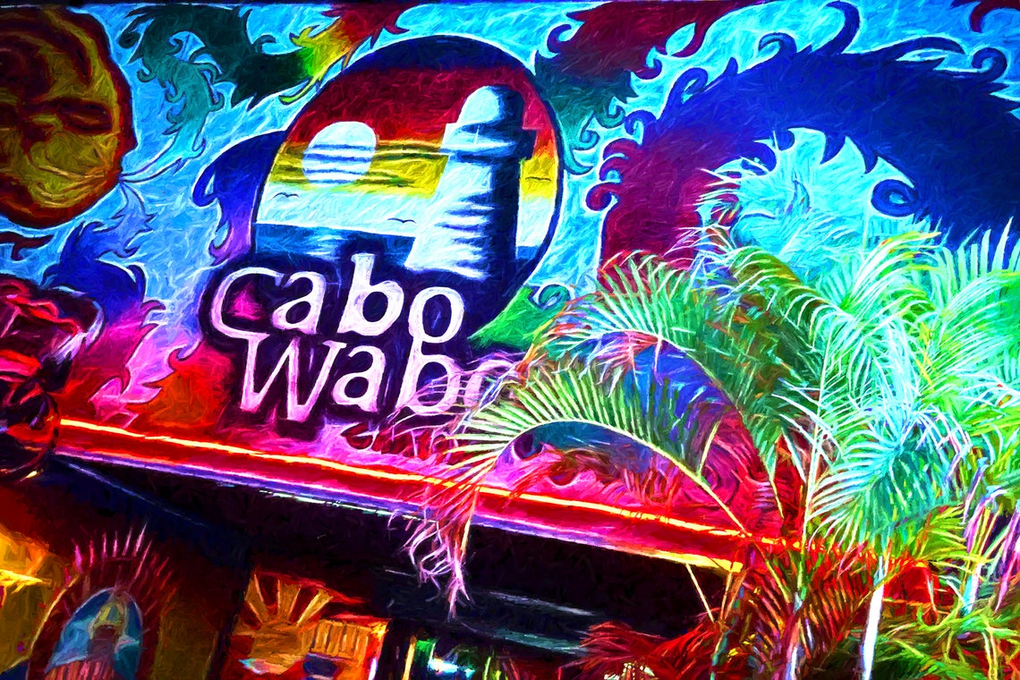 Cabo Wabo Neon Sign Sunset Lighthouse Tropical Party Night Poster