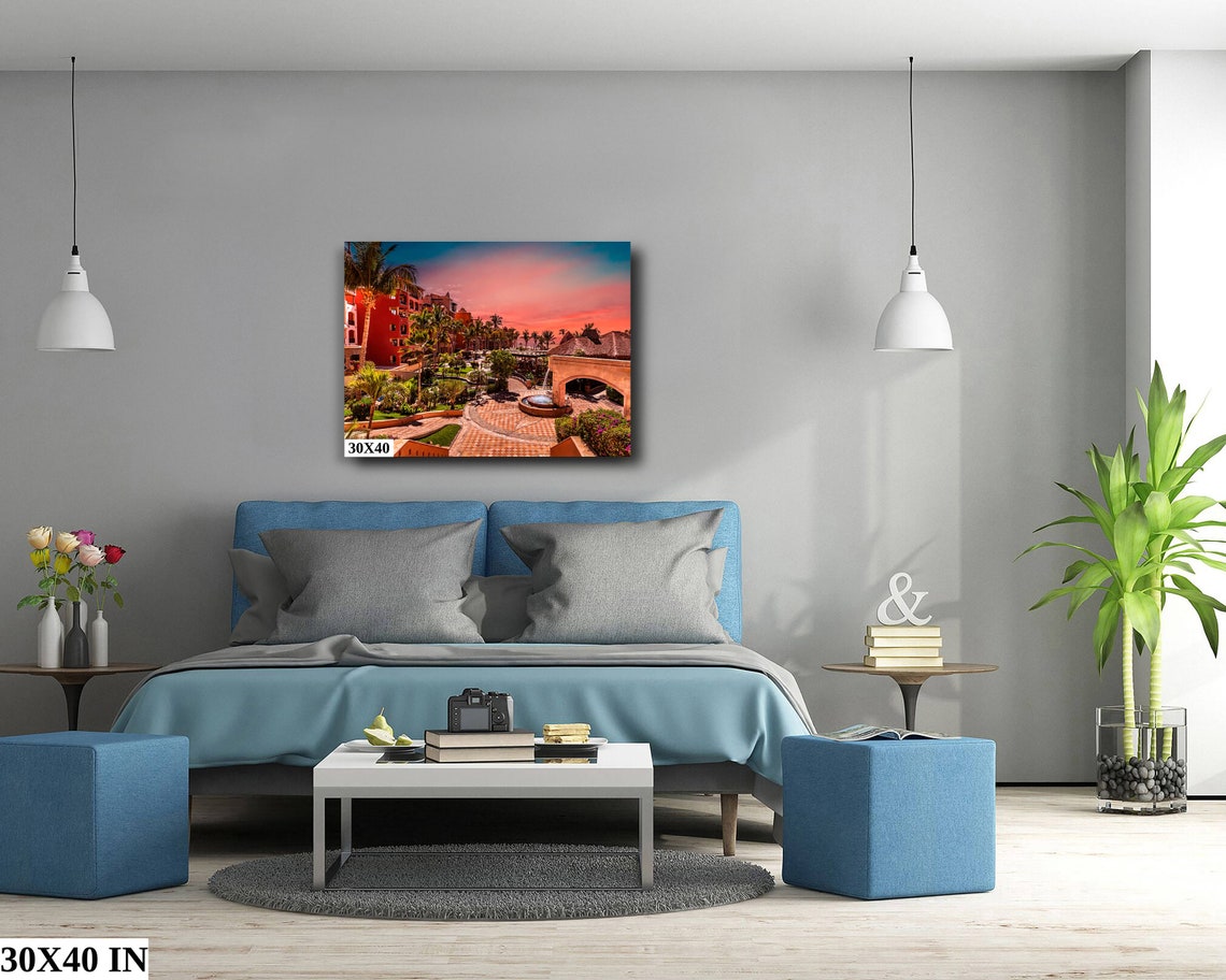 Playa Grande Resort Cabo Pink Sunset Palm Courtyard View Poster - Image 5