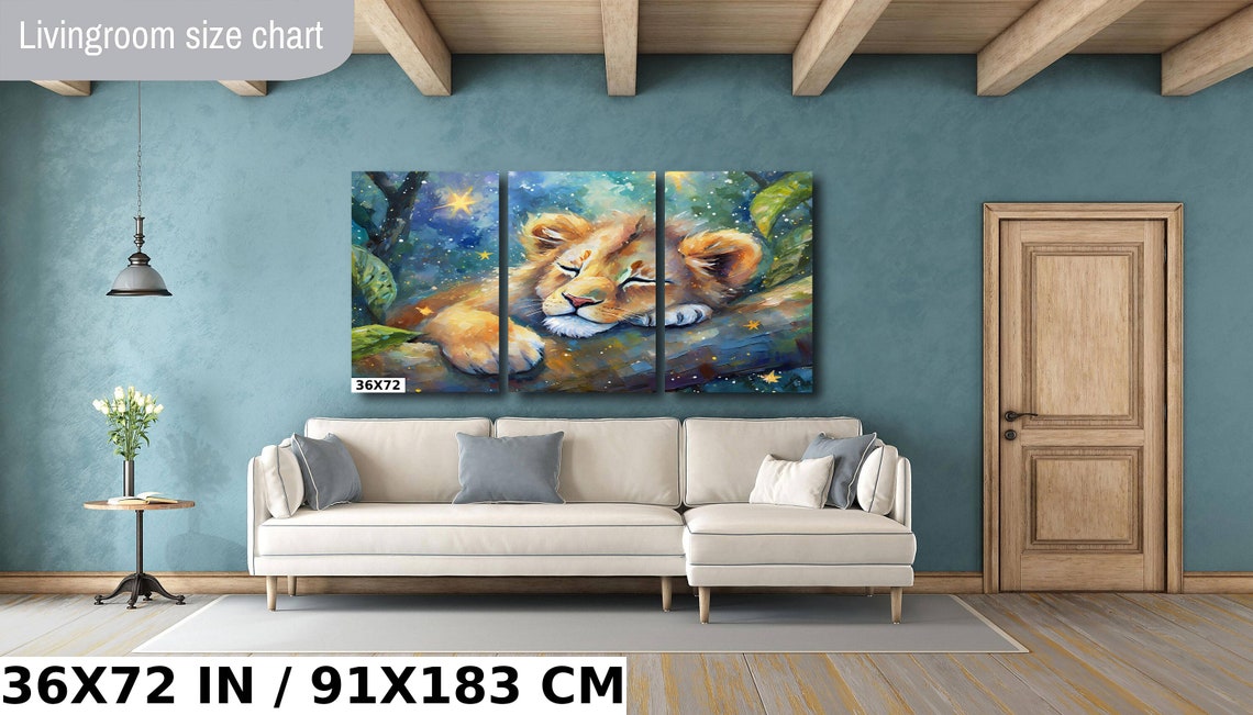 Sleeping Lion Cub On Tree Branch Under Starry Sky Nursery Poster - Image 2