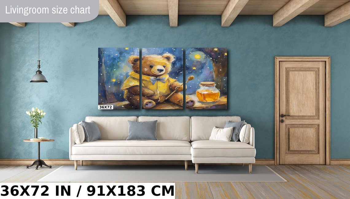Cuddly Teddy Bear With Honey Jar Starry Night Nursery Wall Art Poster - Image 2
