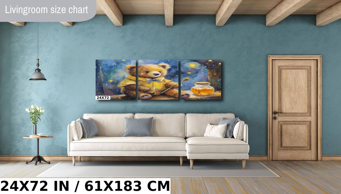 Cuddly Teddy Bear With Honey Jar Starry Night Nursery Wall Art Poster - Image 3