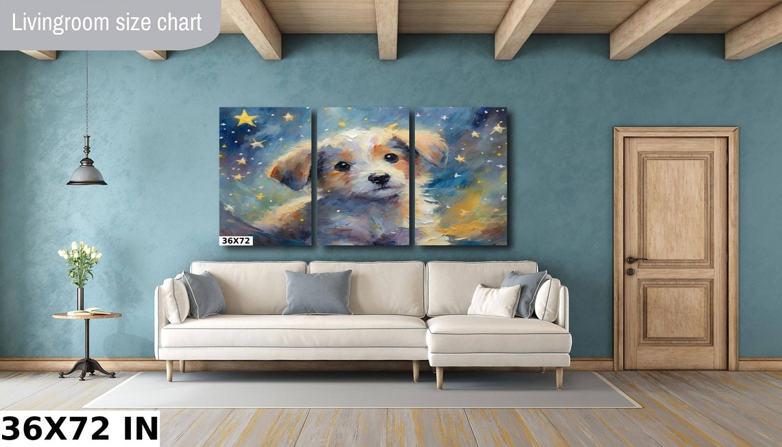 Adorable Fluffy Puppy Portrait Starry Night Nursery Wall Art Poster - Image 2