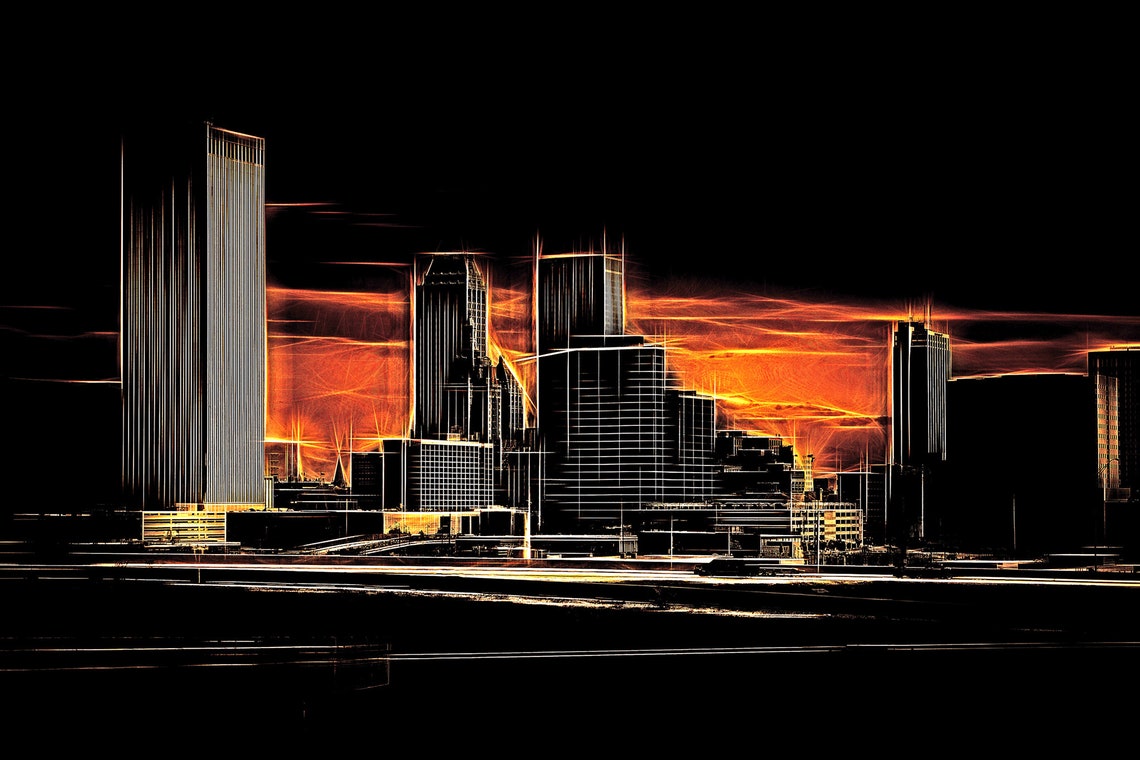 Tulsa Skyline Abstract Orange Sunset City Silhouette Art Poster