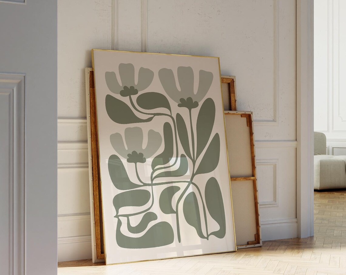 Sage Green Abstract Botanical Flower Organic Shapes Art Print - Image 4