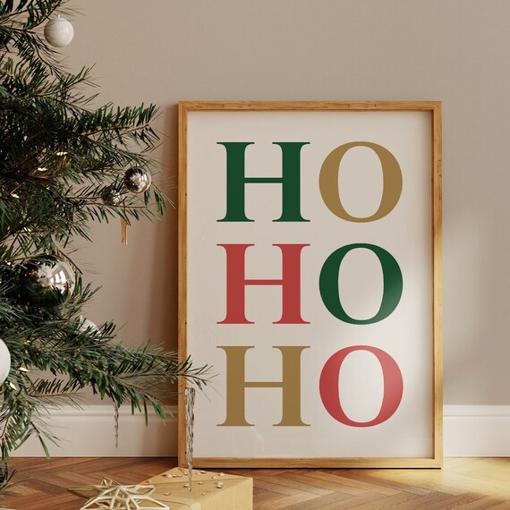 Ho Ho Ho Colorful Holiday Letters Typography Green Gold Red Poster