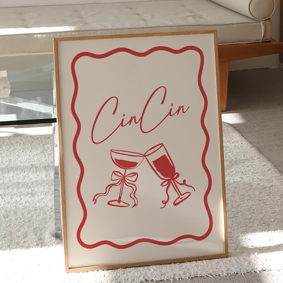Cin Cin Holiday Cocktail Print, Retro Christmas Decor