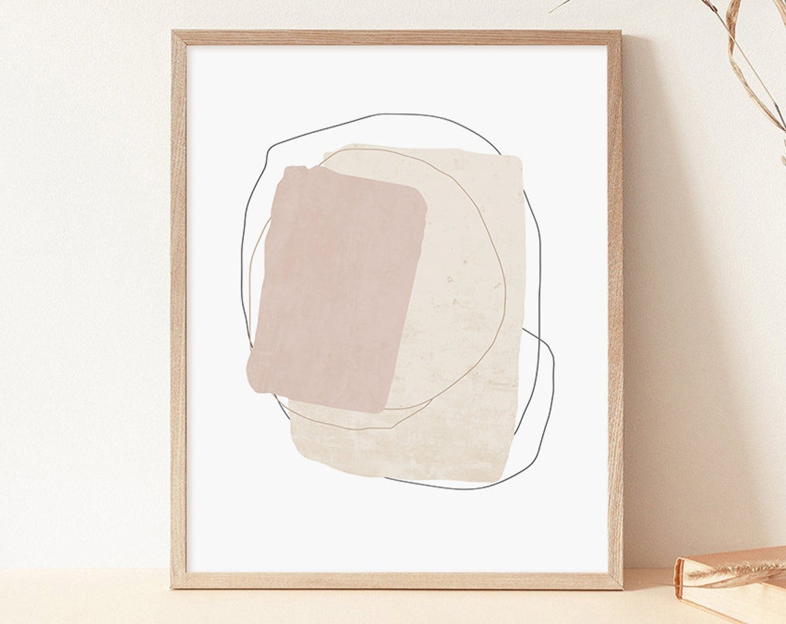 Layered Square Abstract Art Blush Cream Line Modern Wall Poster