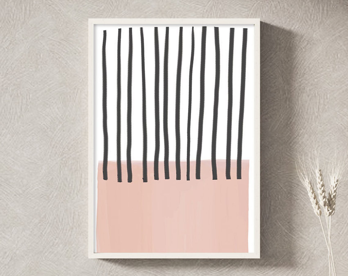 Black Brush Stripes Blush Block Abstract Modern Minimal Poster