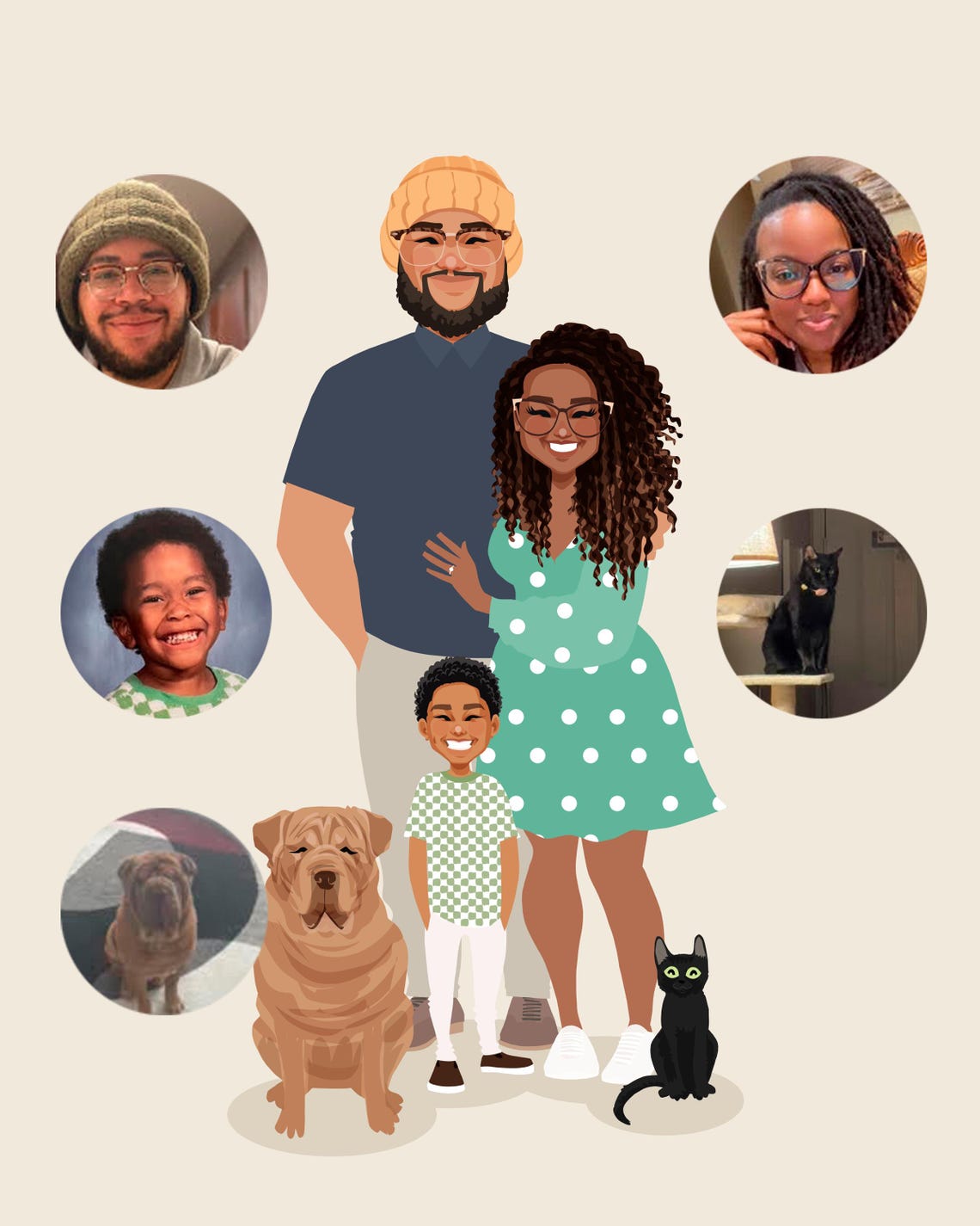Custom Illustrated Family Portrait With Parents Child and Dog Poster - Image 6