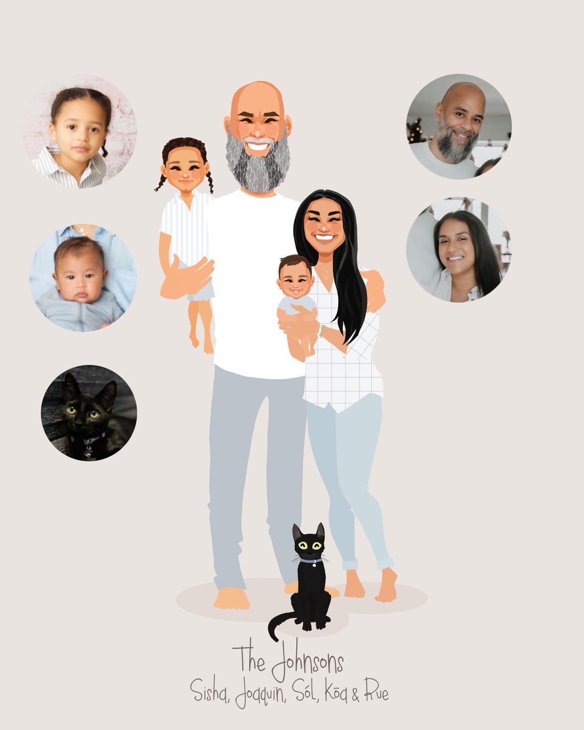 Custom Illustrated Family Portrait The Johnsons With Black Cat Poster - Image 5