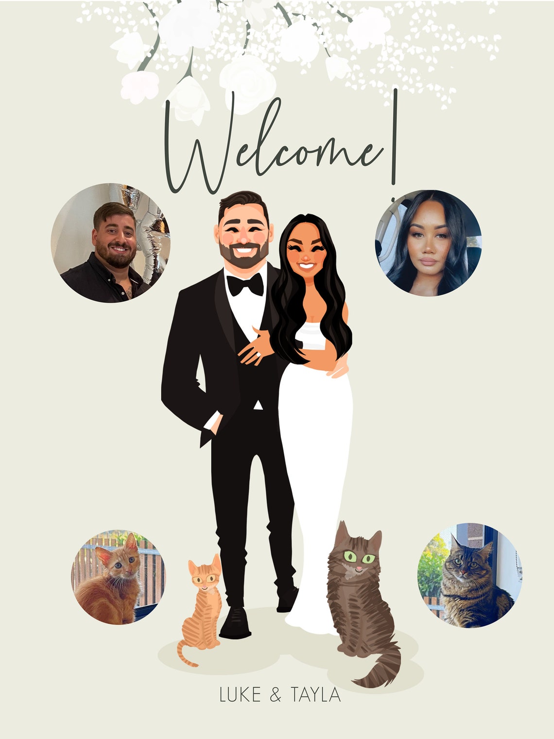 Welcome Custom Modern Wedding Couple Portrait with Corgi Poster - Image 3
