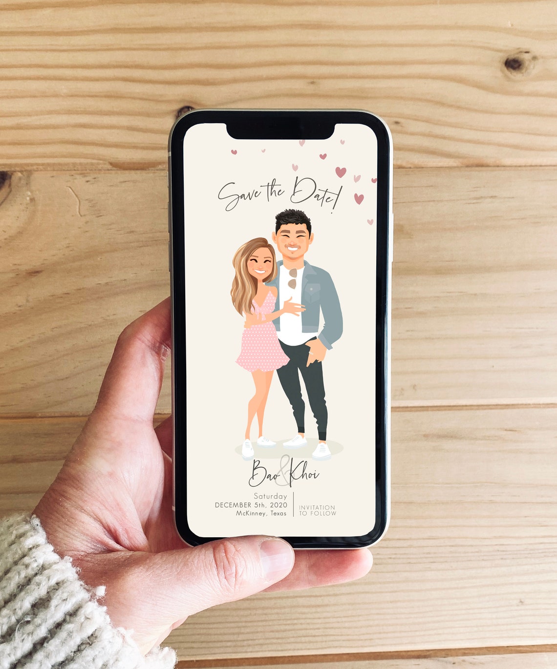 Custom Illustrated Save the Date Card for Bao and Khoi in Texas Poster - Image 3