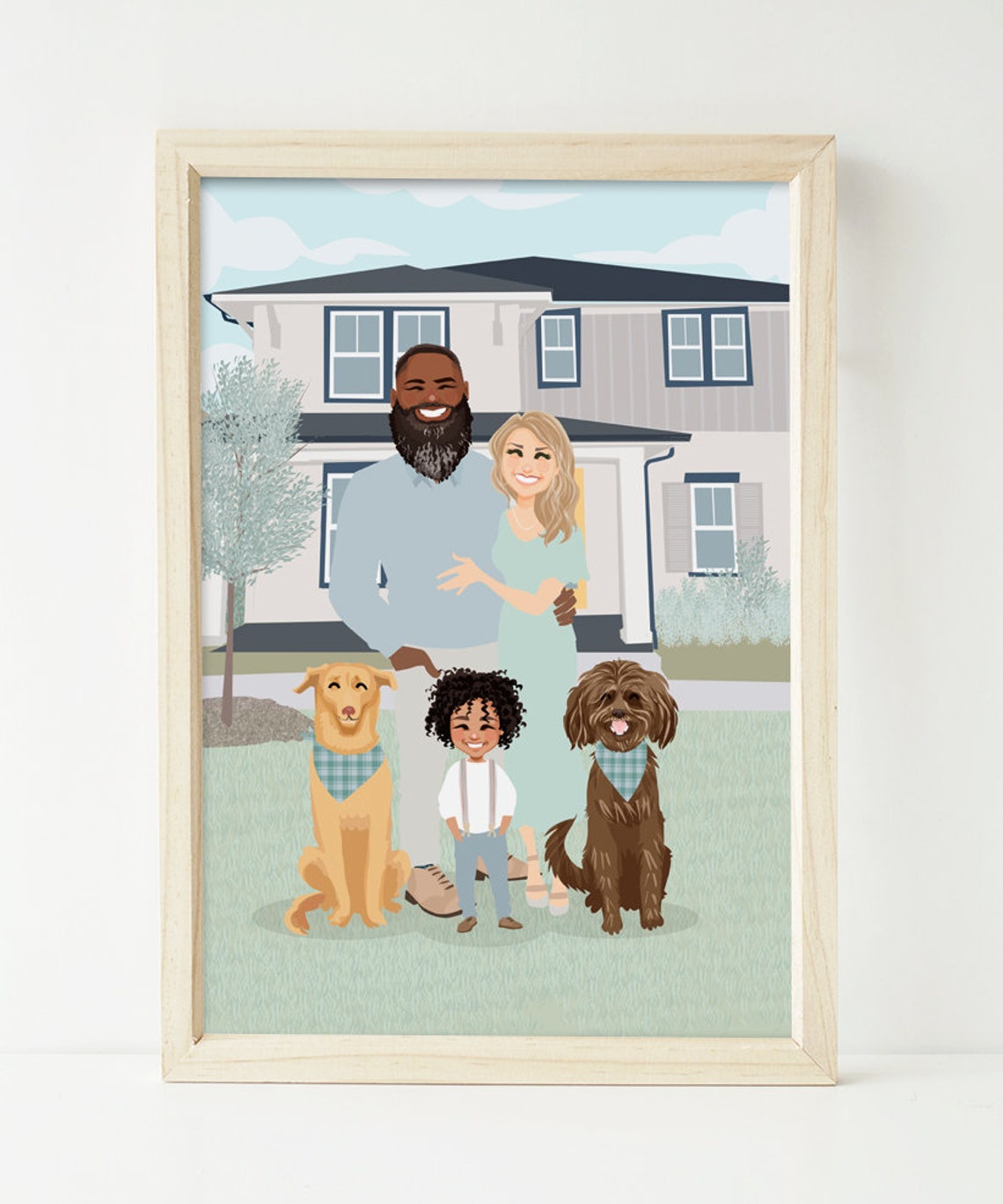 Custom Illustrated Portrait of a Couple in Front of Green House Poster - Image 2
