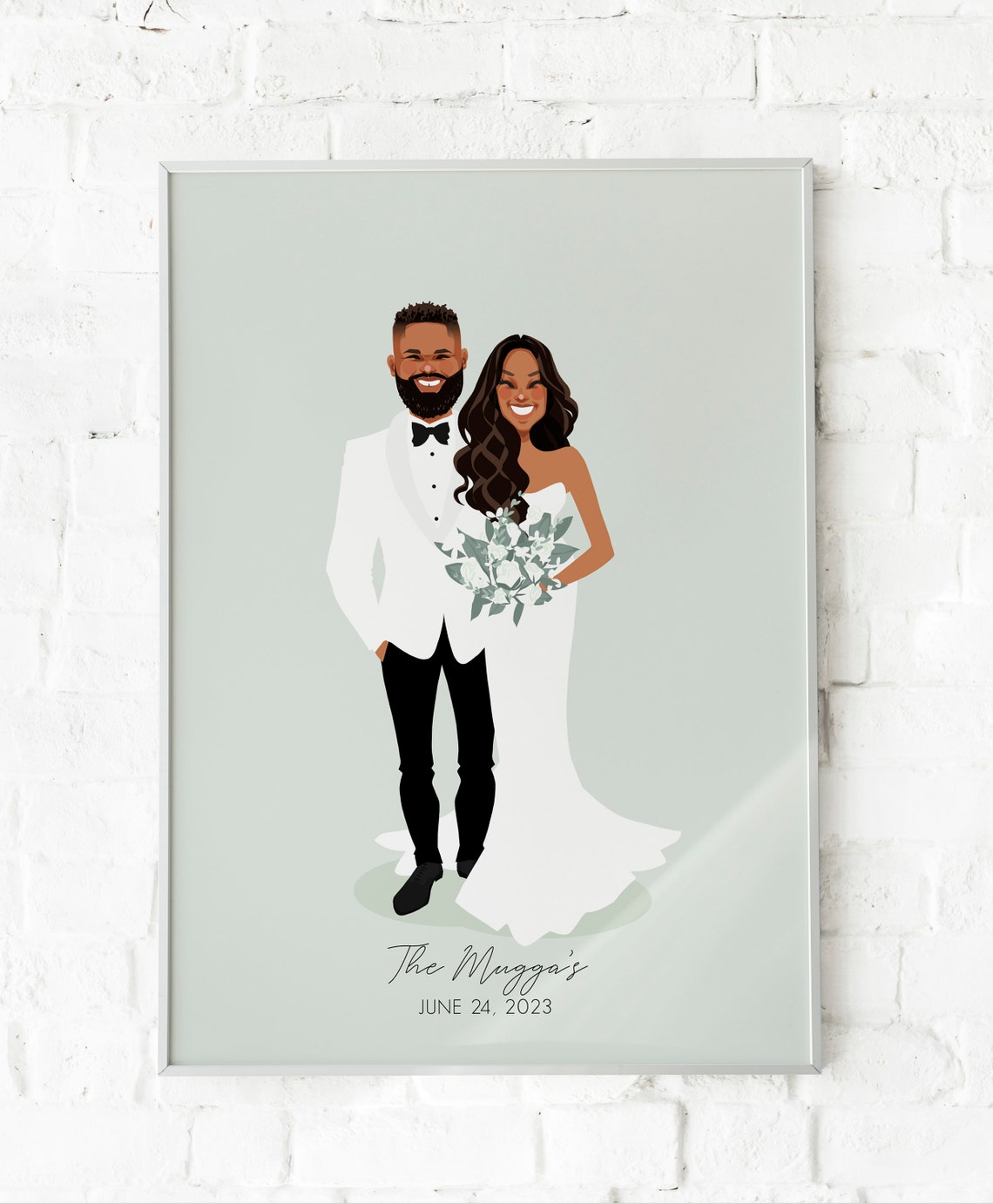 Custom Illustrated Wedding Portrait With Couple and Small Dog Poster - Image 6