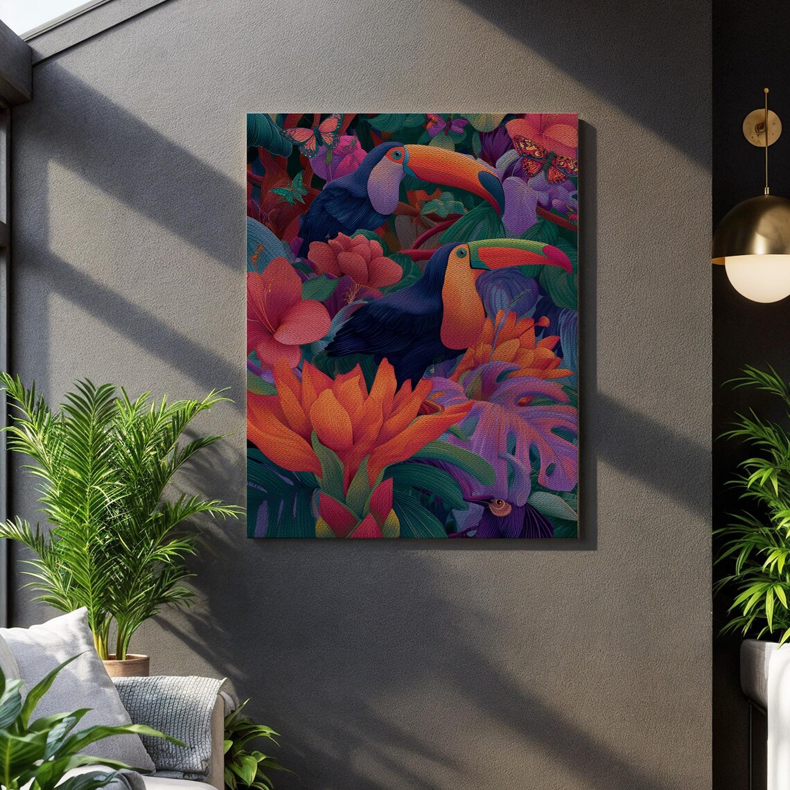 Tropical Toucans Jungle Birds Colorful Floral Canvas Vibrant Wall Art