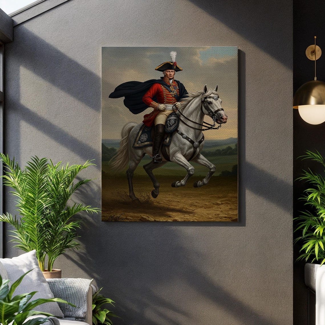 Napoleonic Era General on White Horse Equestrian Portrait Oil Print