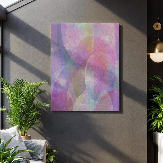 Pastel Abstract Canvas Geometric Overlap Wall Art Modern Minimal Print Soft Color Shapes Artwork Contemporary Decor For Home Office