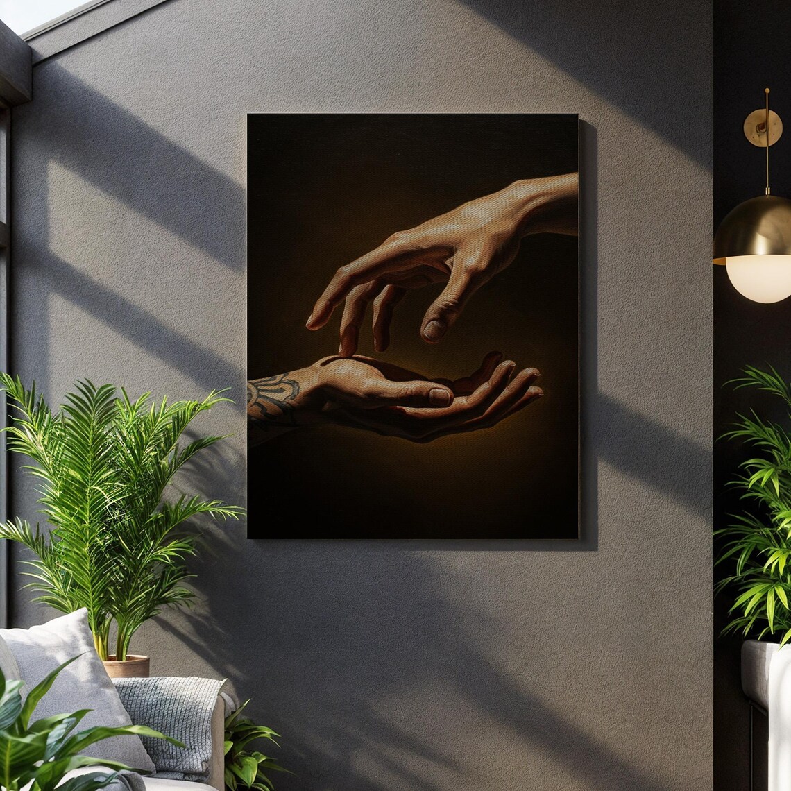 Classical Reaching Hands Chiaroscuro Renaissance Style Dramatic Art Poster