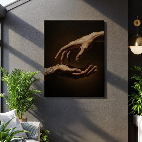 Classical Reaching Hands Chiaroscuro Renaissance Style Dramatic Art Poster